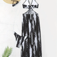 Striped Two-Piece Swimsuit with Tie Neck and Ring Details