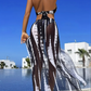 Striped Two-Piece Swimsuit with Tie Neck and Ring Details