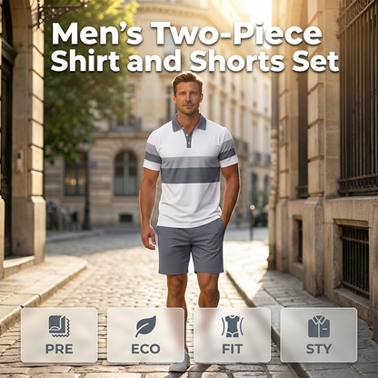 Conjunto de dos piezas para hombre: camisa y pantalón corto.