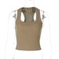 Camiseta sin mangas ajustada de cuello en U acanalada para mujer