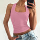 Camiseta sin mangas ajustada de cuello en U acanalada para mujer