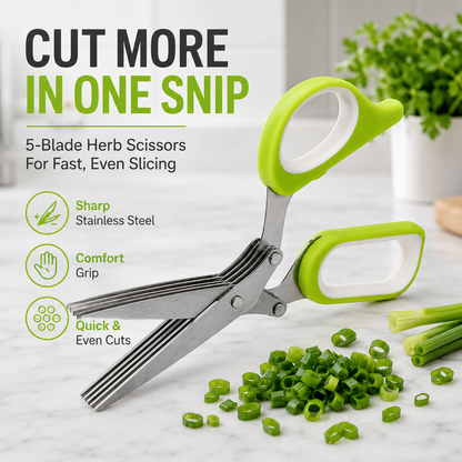 5-Blade Stainless Steel Herb Scissors with Protective Sheath
