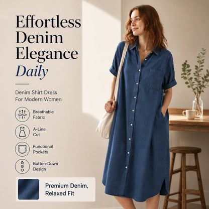 Women's Loose-Fit Button-Down Denim Dress