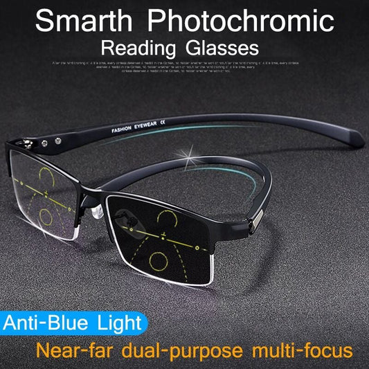 Titanio Gafas de Lectura Multifocal Fotocromáticas Progresivas Doble Luz Antiazul