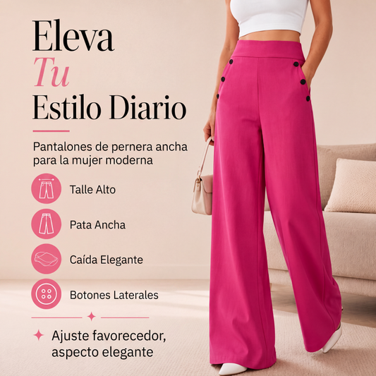 👖🔥 50% OFF POR TIEMPO LIMITADO | Pantalones de Mujer de Talle Alto y Pierna Ancha ✨ Diseño con Botones Laterales, Elegancia y Comodidad para Todo el Día
