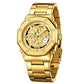 Men's Skeleton Dial Quartz Watch with Rhinestone Accents