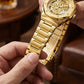 Men's Skeleton Dial Quartz Watch with Rhinestone Accents