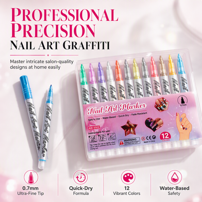 💅 Set de 12 Rotuladores de Nail Art con Punta Fina