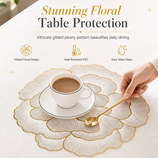 🌸 Mantel Individual de PVC con Peonía Metálica – 38 cm