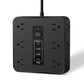 🔌 Regleta de 12 Tomas con 4 Puertos USB y Cable de 2 m