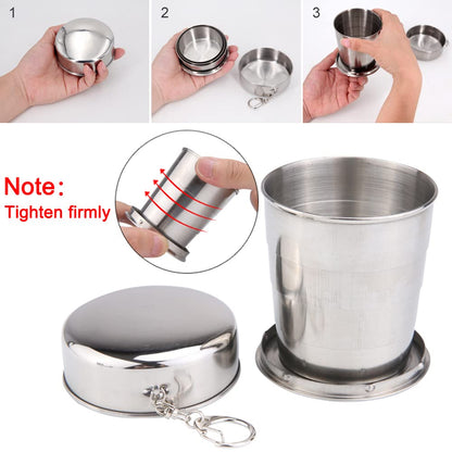 🥤 Vaso Plegable de Acero Inoxidable de 150 ml con Llavero