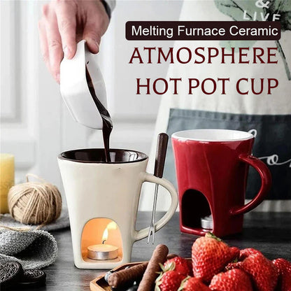 🍫 Taza de Fondue de Cerámica con Calentador de Vela